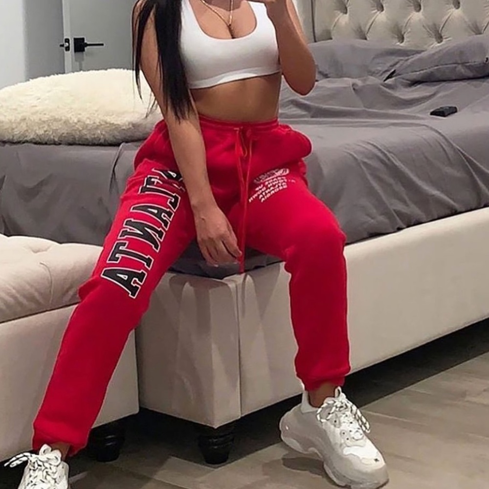 FashionNova Red Atlanta Sweatpants Joggers - Sz M